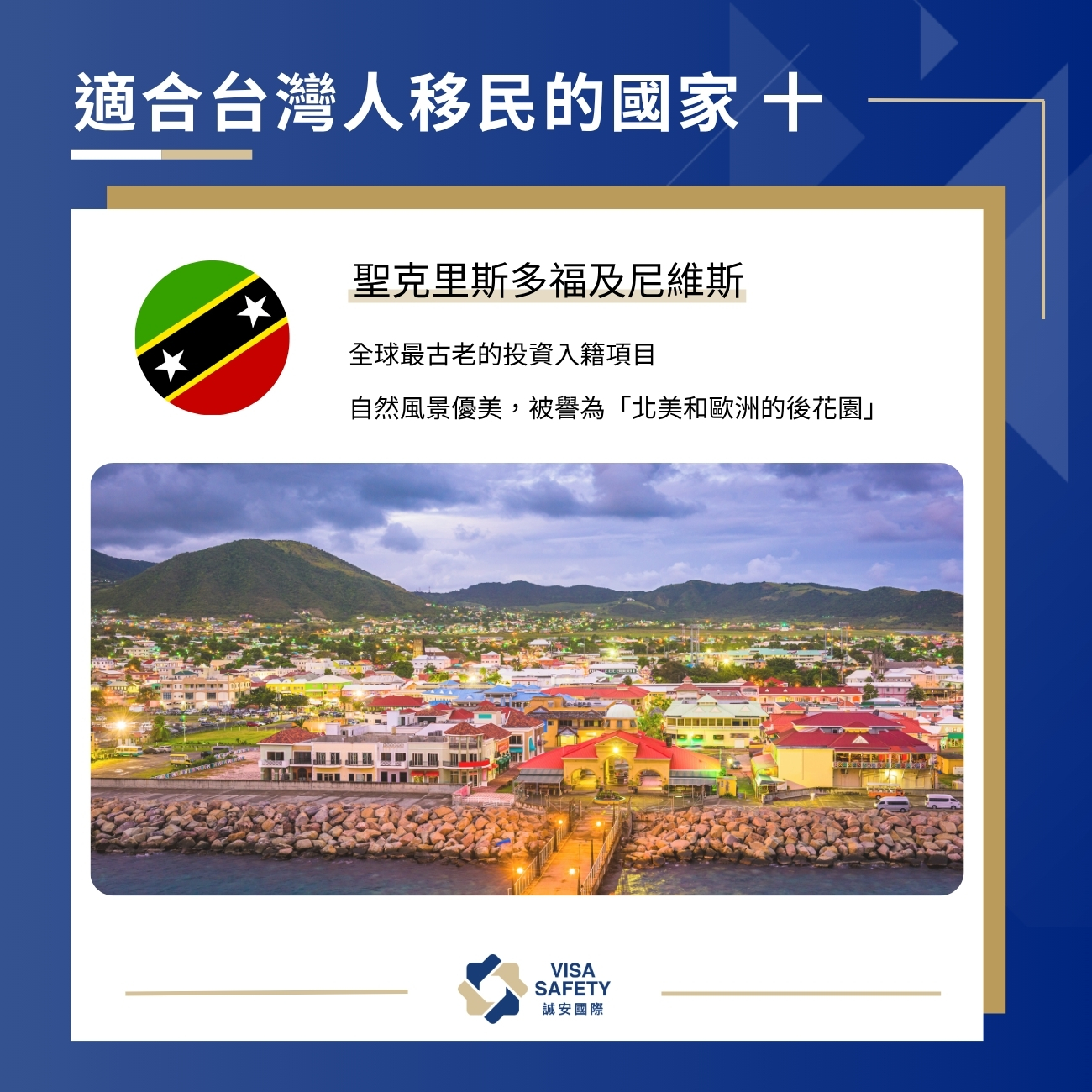 10 大最適合台灣人移民的國家:投資移民、永久居留再入籍一次看 10 適合台灣人移民的國家 10:聖克里斯多福及尼維斯